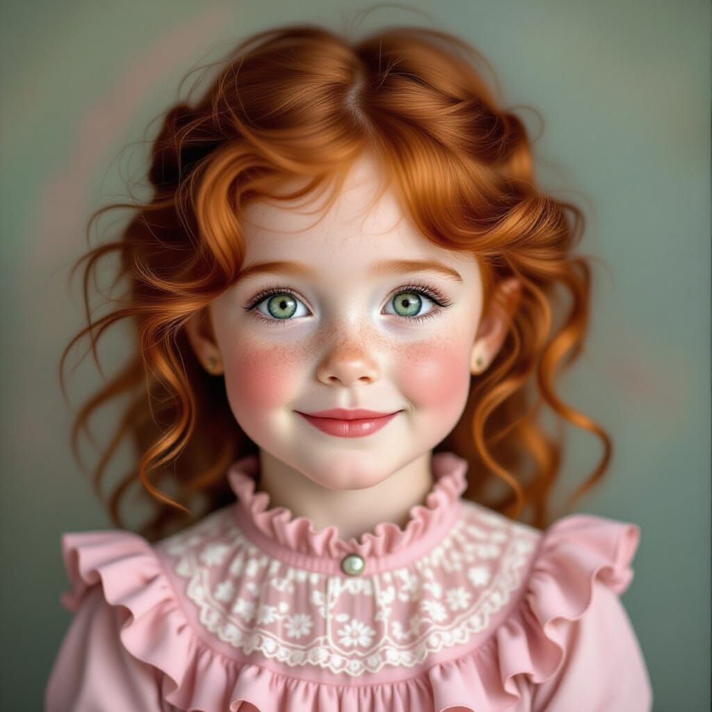 Charming Red-Haired Girl Portrait in Chalk Art Style