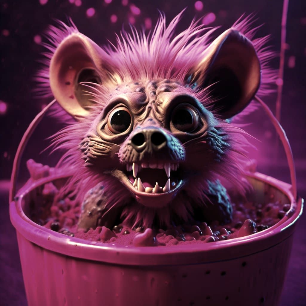 Crazy Hyena in Bucket, Dark Fantasy Concept Art