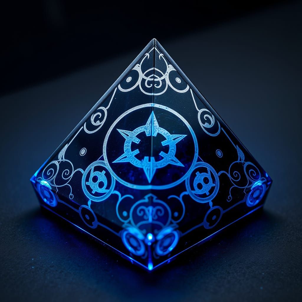 Triangular Prism Holocron with Intricate Sith-Jedi Symbols i...
