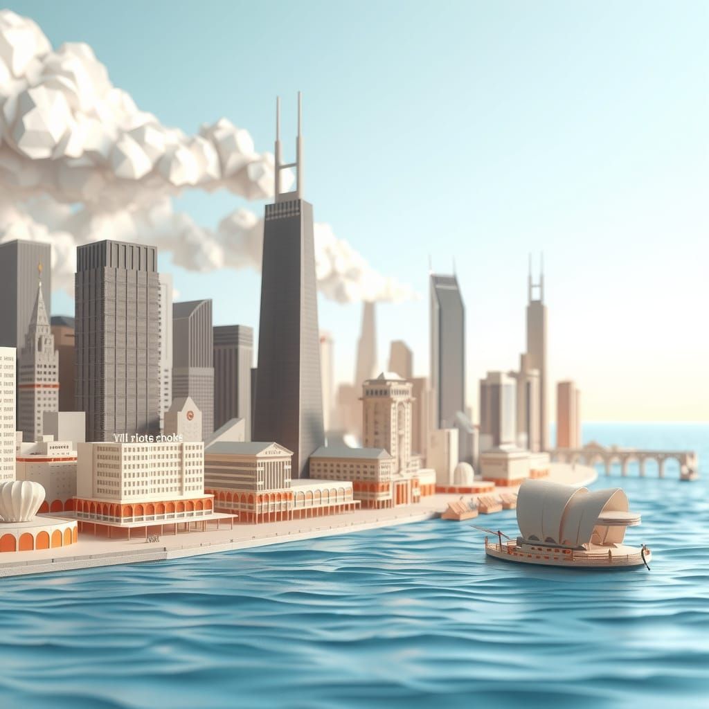 Chicago Paper Sculpture Skyline on Lake Michigan