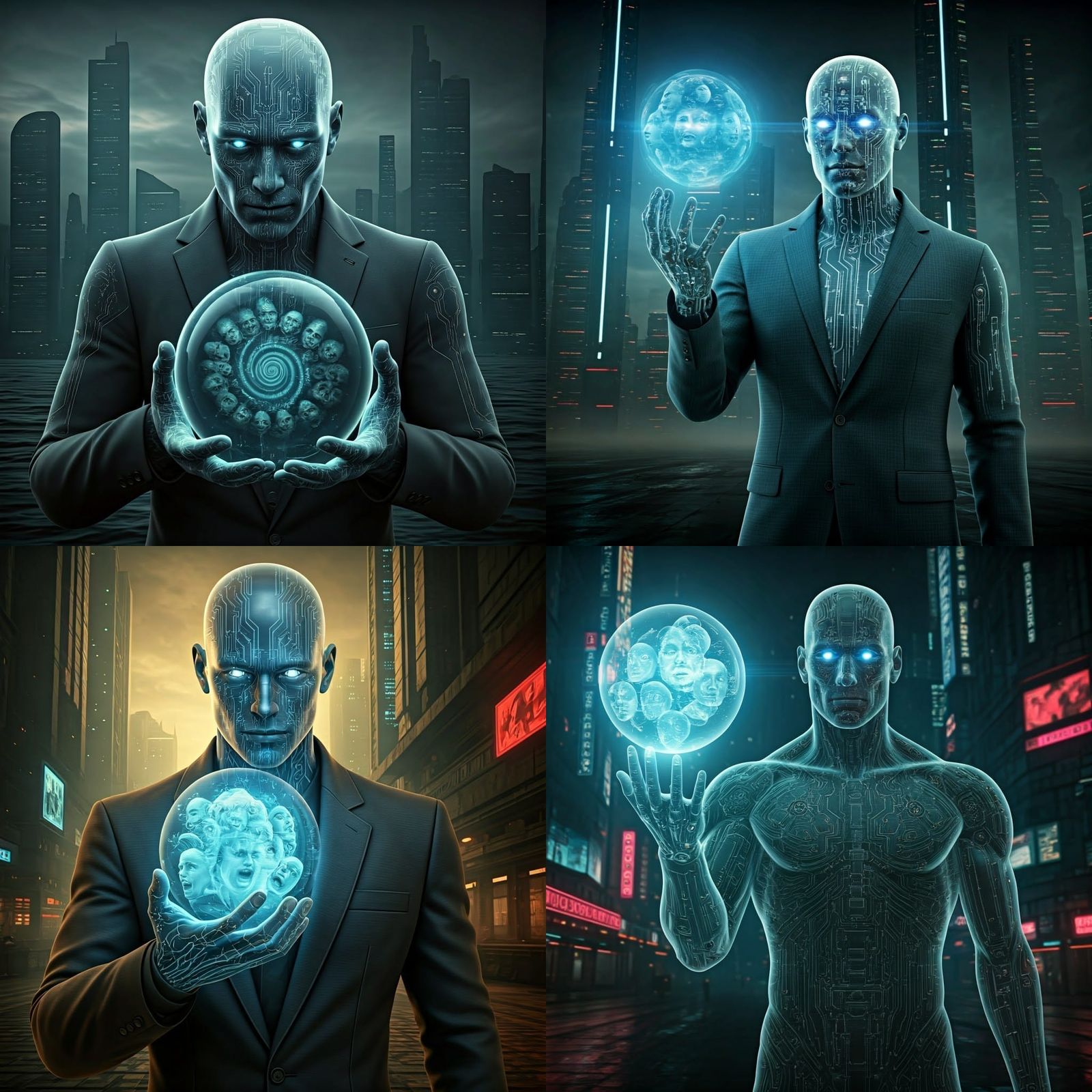 Cybernetic Figure Offers Destiny in Gritty Futuristic Citysc...