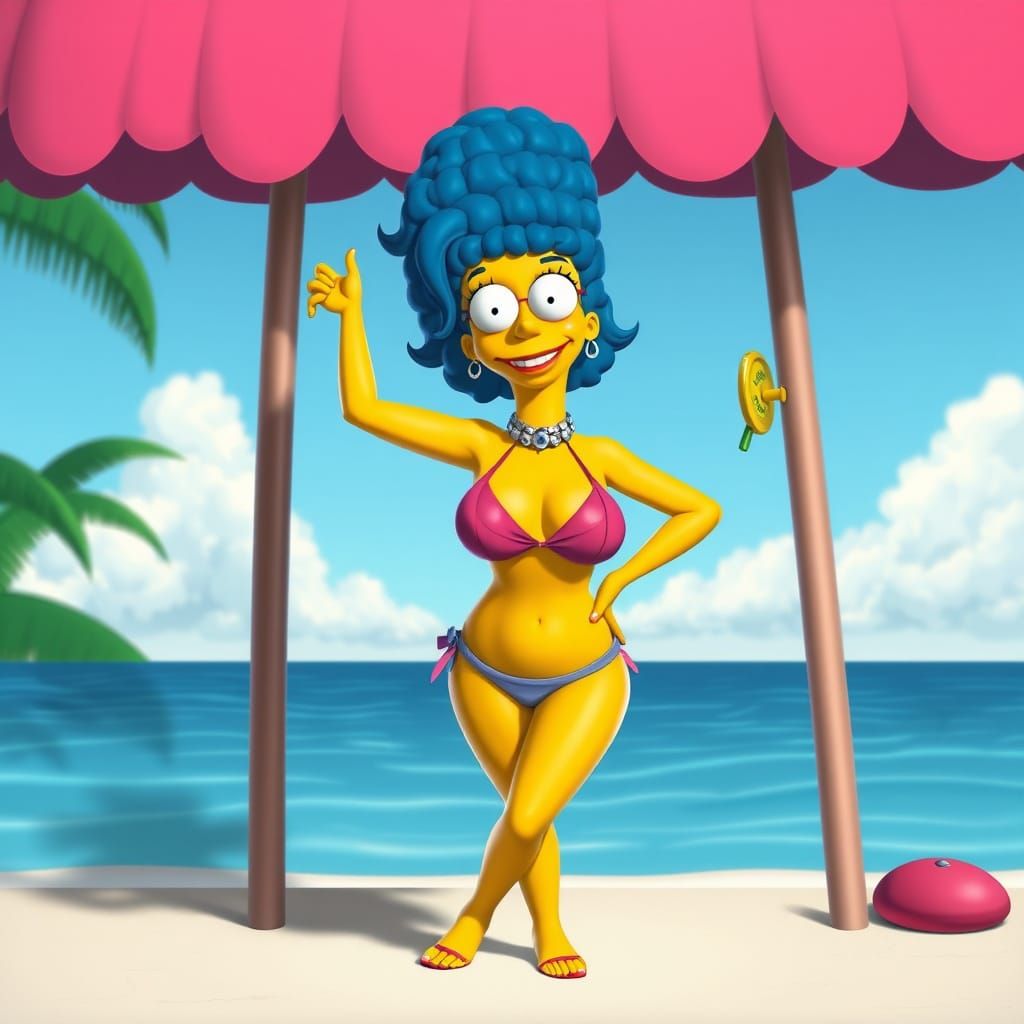 Marge Simpson as 1940s Pin-Up in CGI Cartoon Style