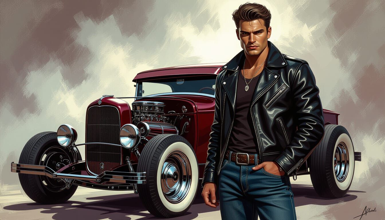 Greaser and Hot Rod in Dark Romanticism Style