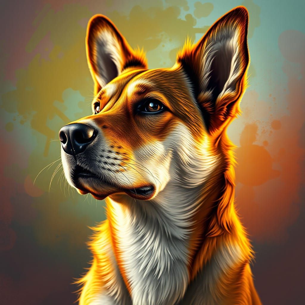 Dramatic Dog Portrait in Vibrant Hyperrealism