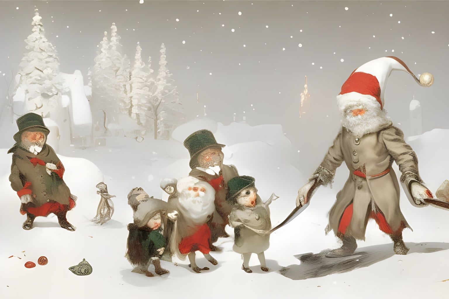 Snowman Devouring Elves as Dark Fantasy Art