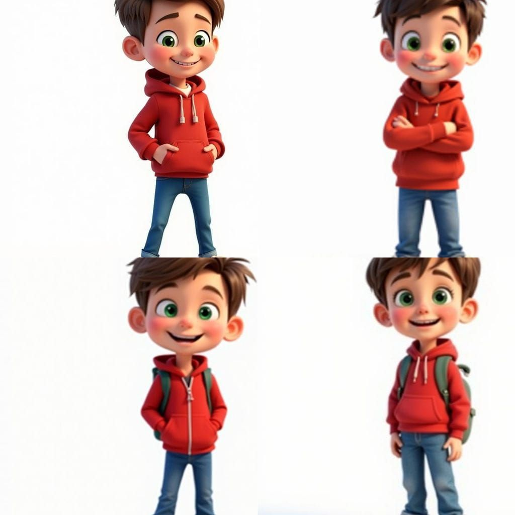 Cheerful 3D Pixar-Style Boy Character for Animation