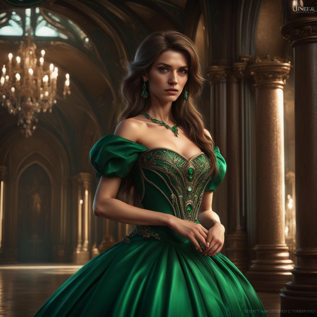 Woman in Emerald Ballgown: Fantasy Concept Art