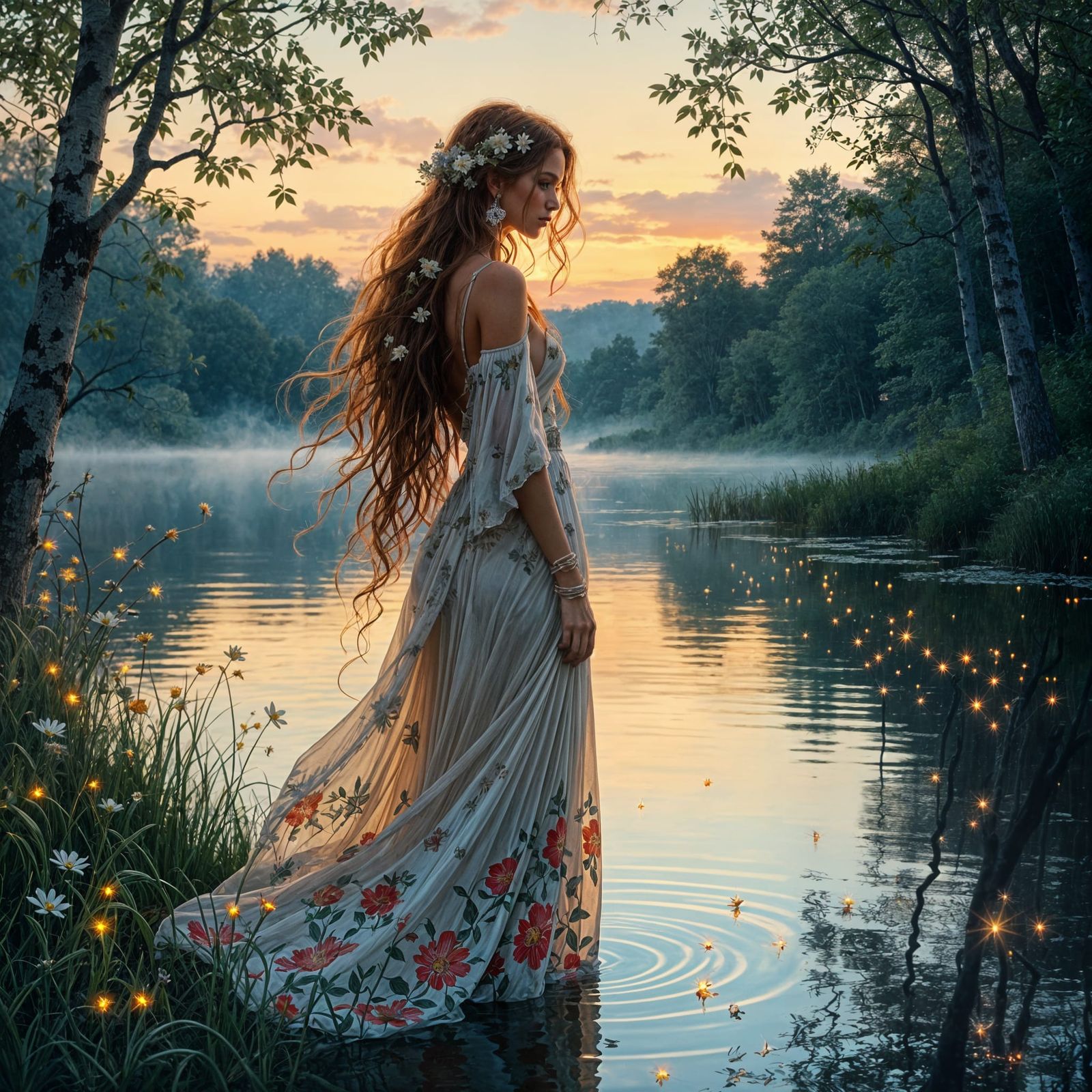 Gypsy Woman at Twilight: Alphonse Mucha Style