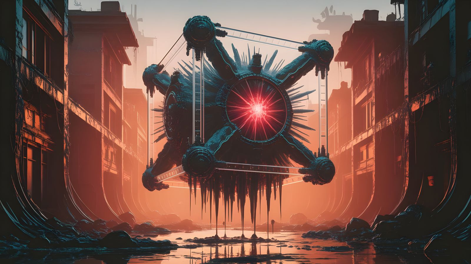 Surreal Urban Alien Encounter in Warm, Ethereal Light