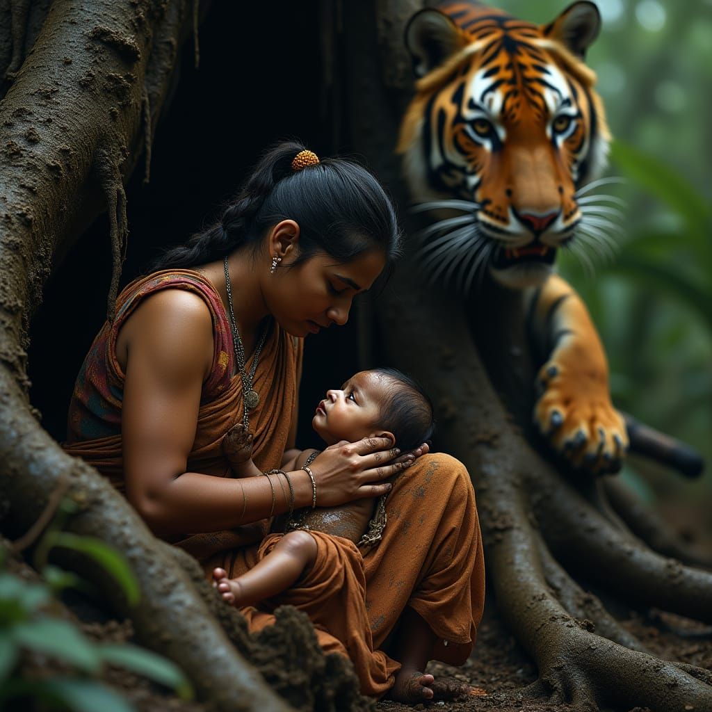 Distraught Mother Leaves Baby Near Bengal Tiger