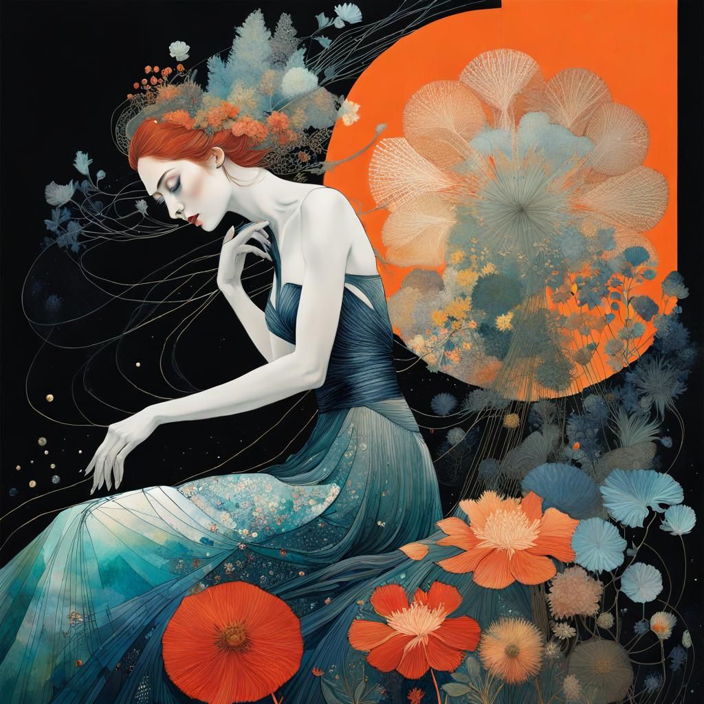 Double Exposure Woman Portrait in Mixed-Media Collage