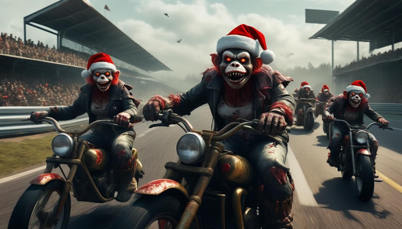 Dark Fantasy Motorcycle Mayhem with Zombie Monkey Clowns