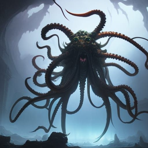 Chaotic Octopus Demon in Dark Fantasy Style