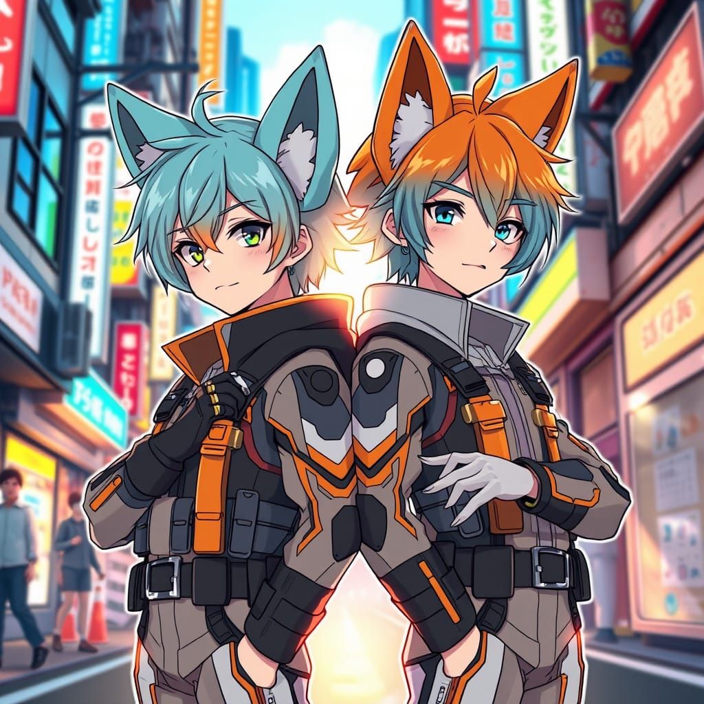 Vibrant Anime Boys in Futuristic Military Uniforms, Cel-Shad...