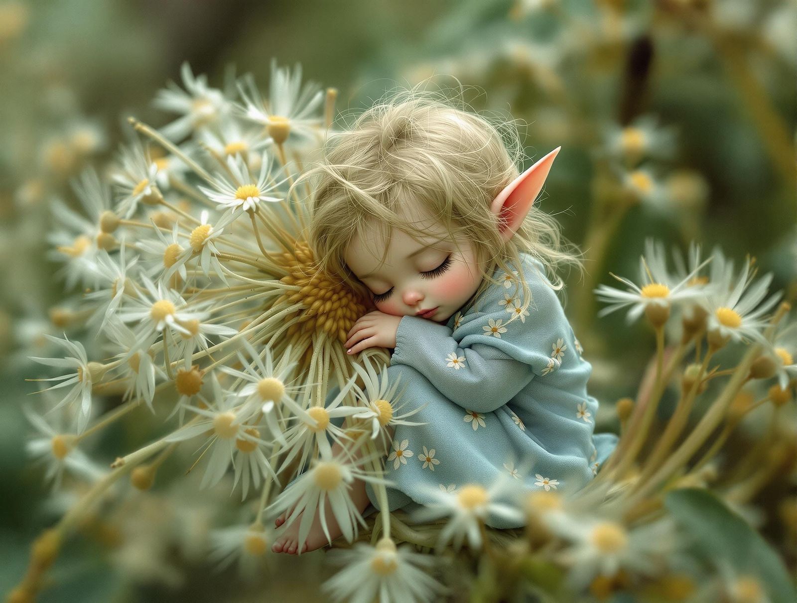 Sleepy Elf in Dandelion Seeds, High Fantasy
