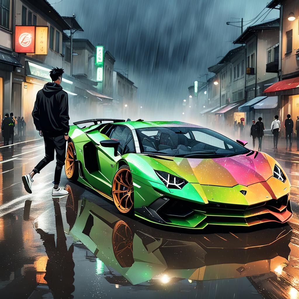 Anime Boys Drifting Supercars in the Rain