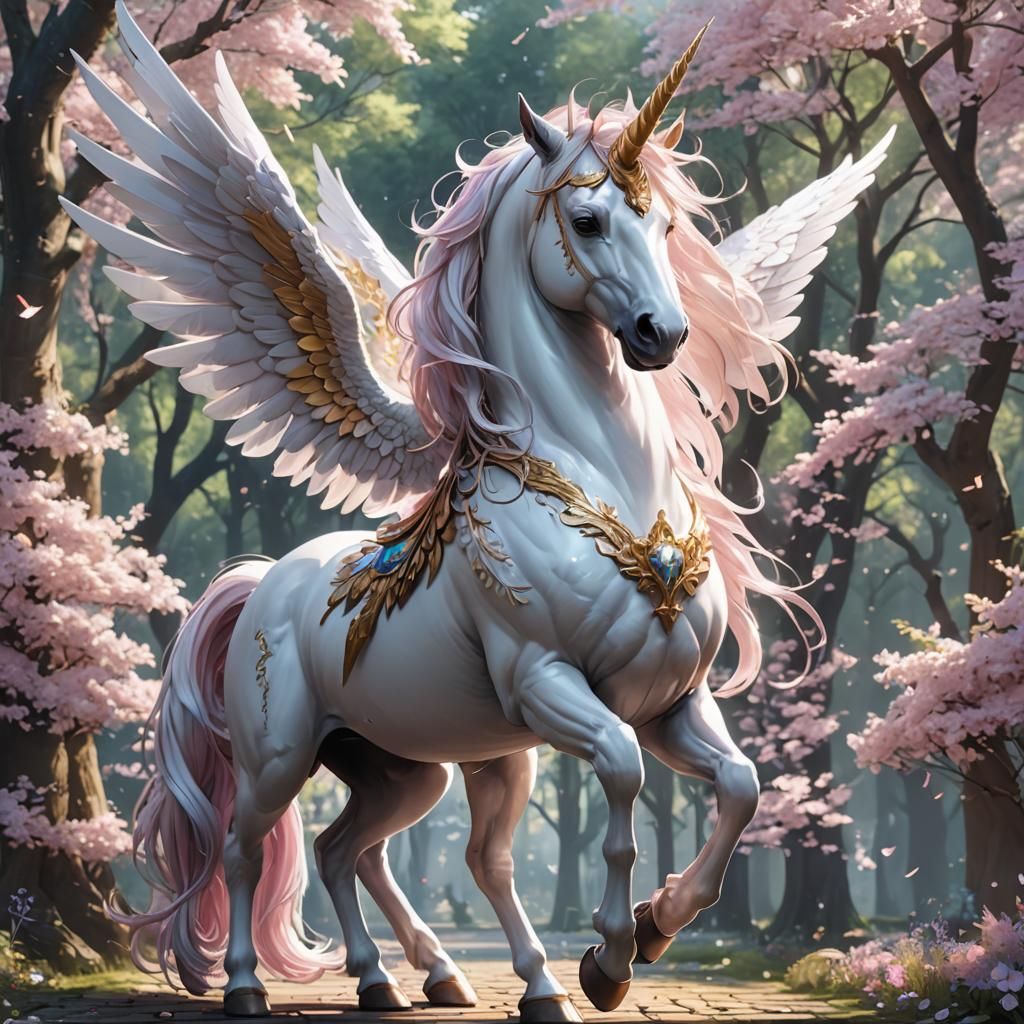Beautiful Winged Unicorn in 3D Anime Style