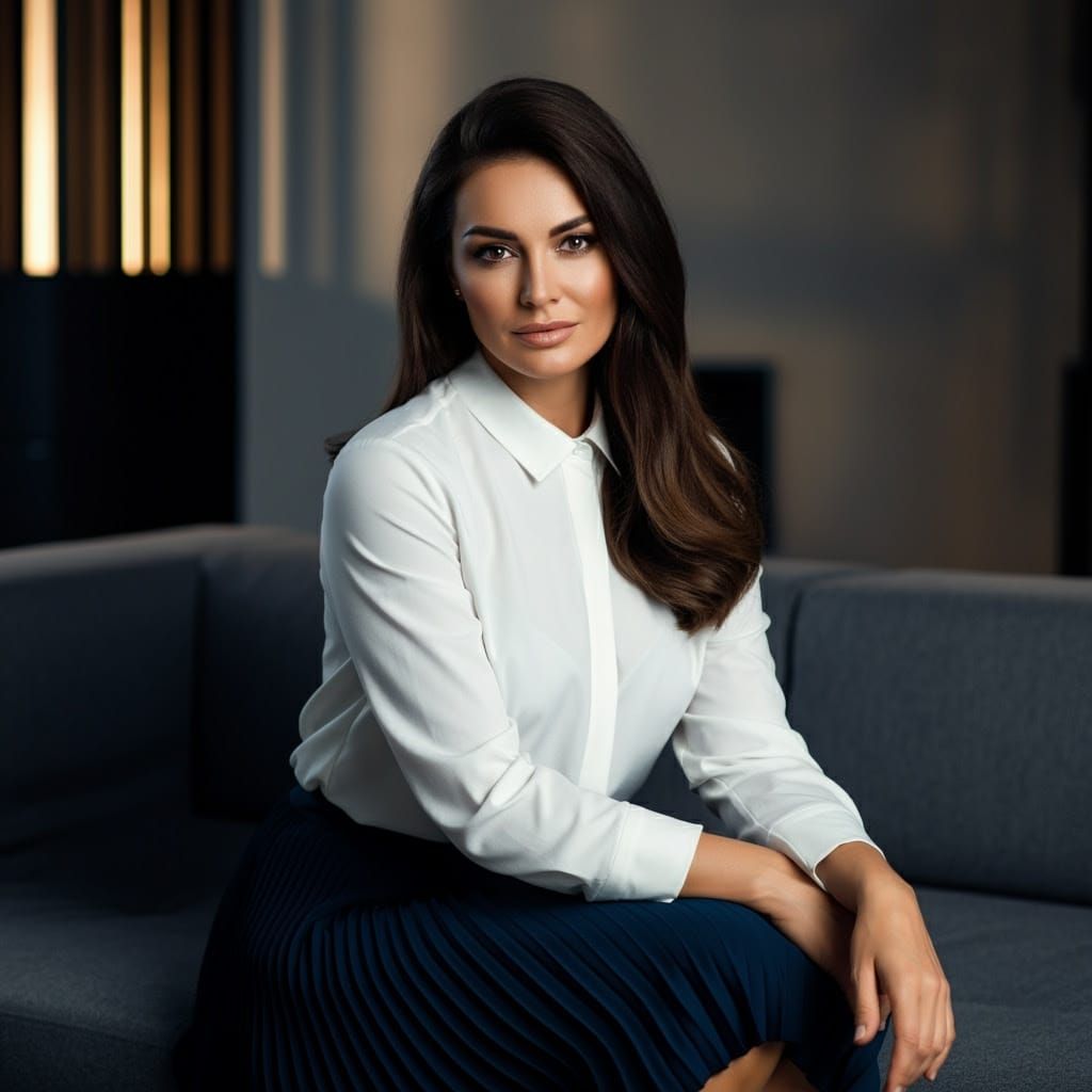 Hyperrealistic Portrait of a Confident Woman in a Modern Liv...