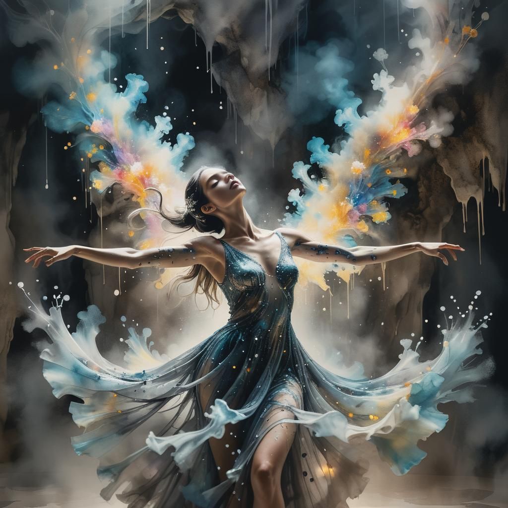 Elegant Dancer in Ink Splatter Art Style