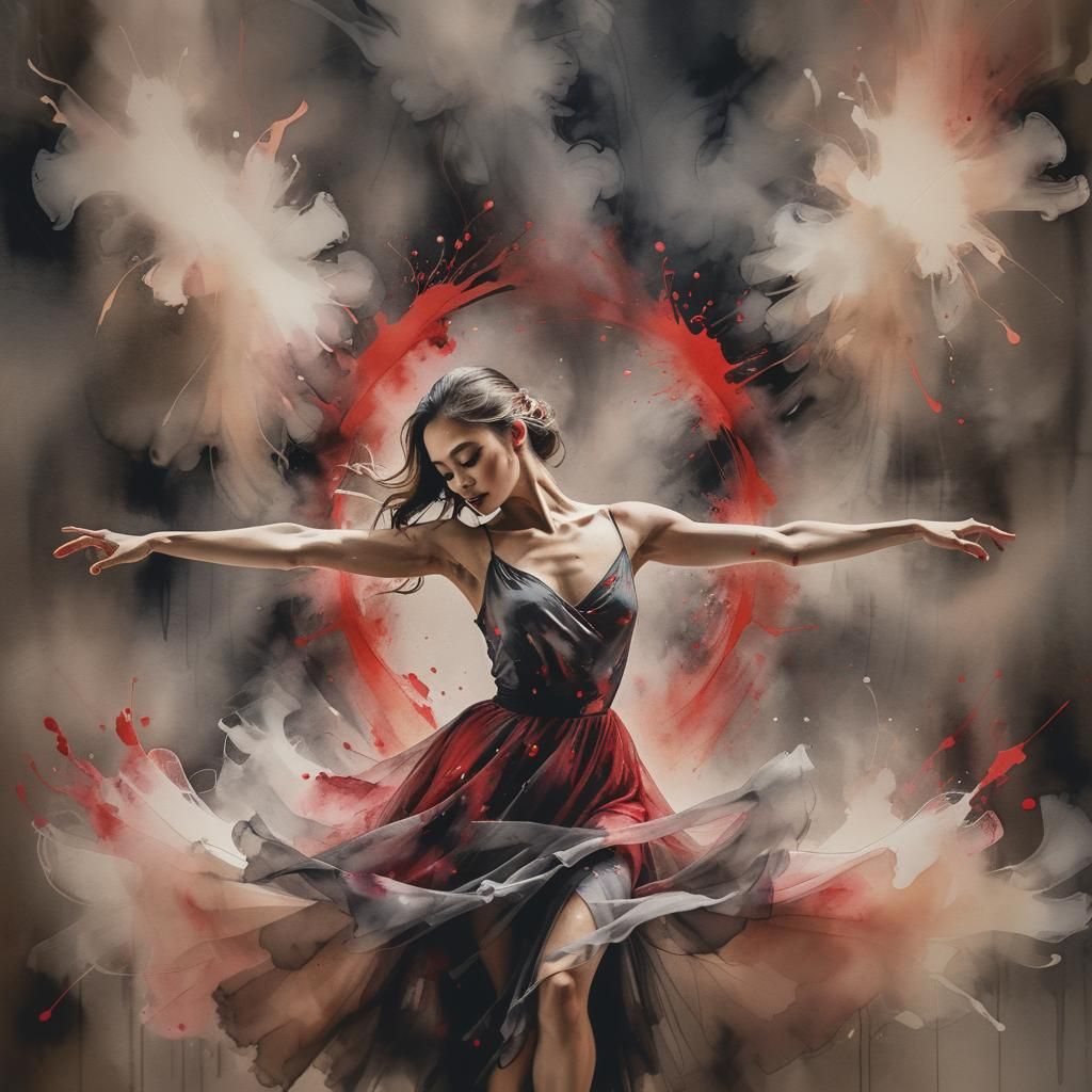 Elegant Dancer in Ink Splatter Art