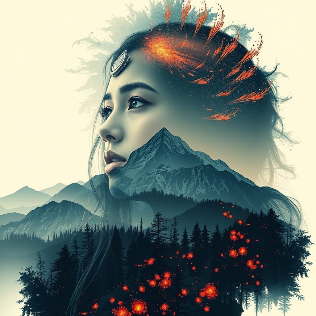 Majestic Medicine Woman Double Exposure Portrait