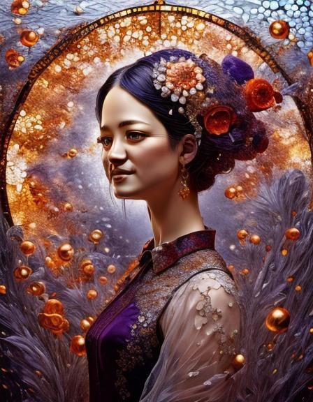 Stained Glass Woman Sculpture in Art Nouveau Style