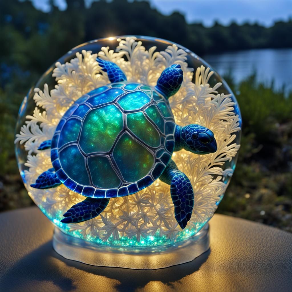 Bioluminescent Crystal Turtle Sculpture in Fantasy Art Style