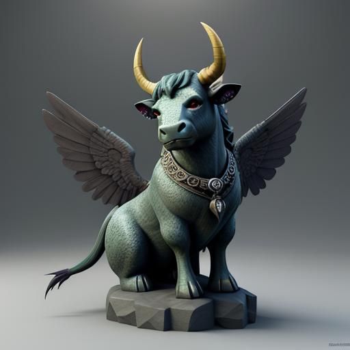 Playful Stone Cow Gargoyle in Bright 3D Style