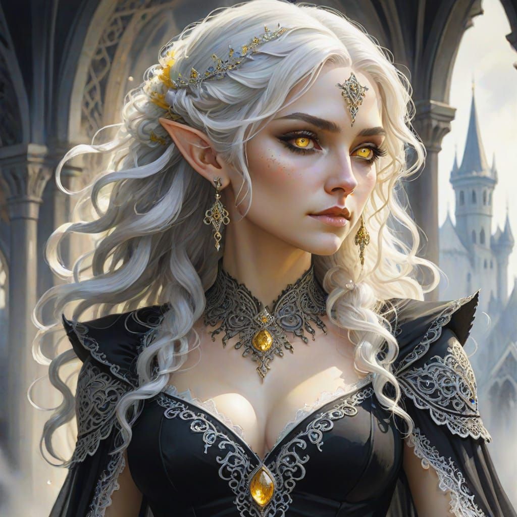 Ethereal Elven Noblewoman in Watercolor Style