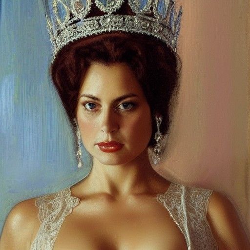 Sad Queen in Lace Lingerie: Oil Painting Portrait