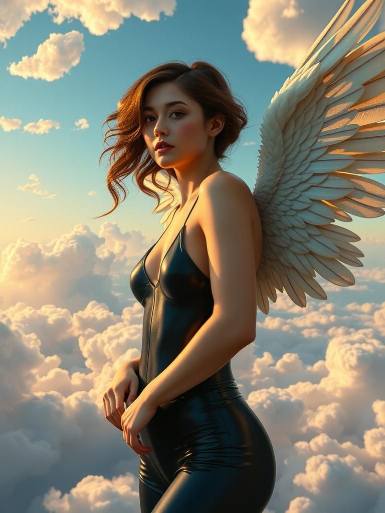 Angel in Latex Bodysuit in Fractal Landscape