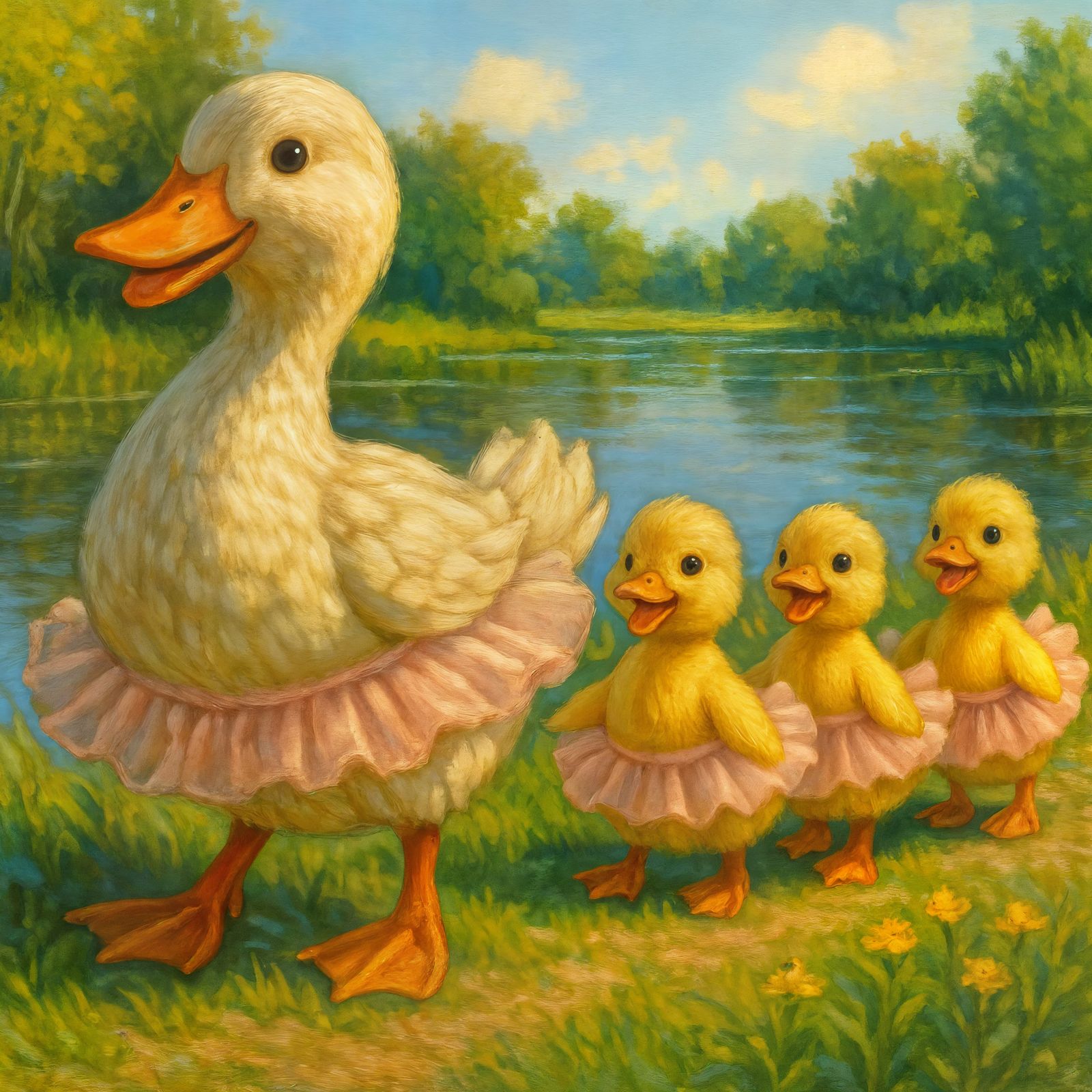 Ducklings in Tutus Follow Mama Duck