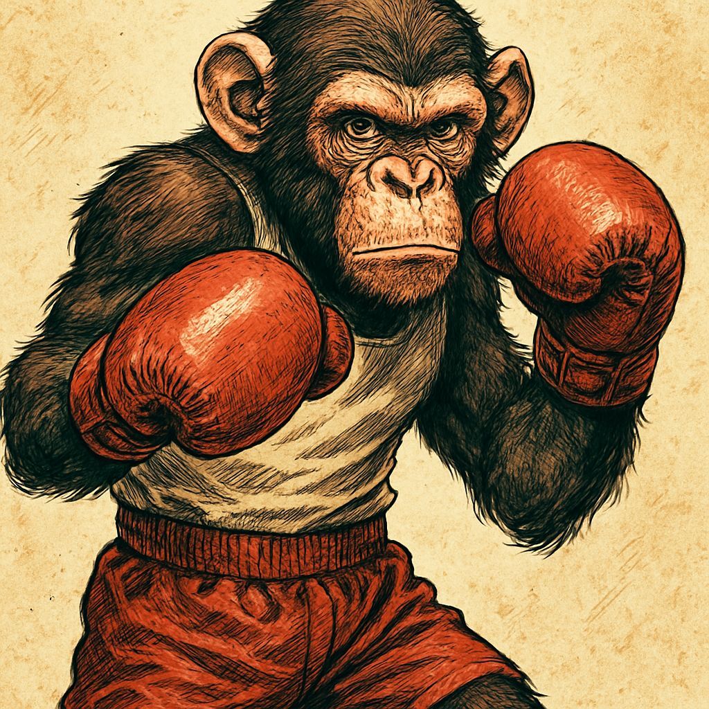 Chimpanzee Boxing in Vintage Manga Style