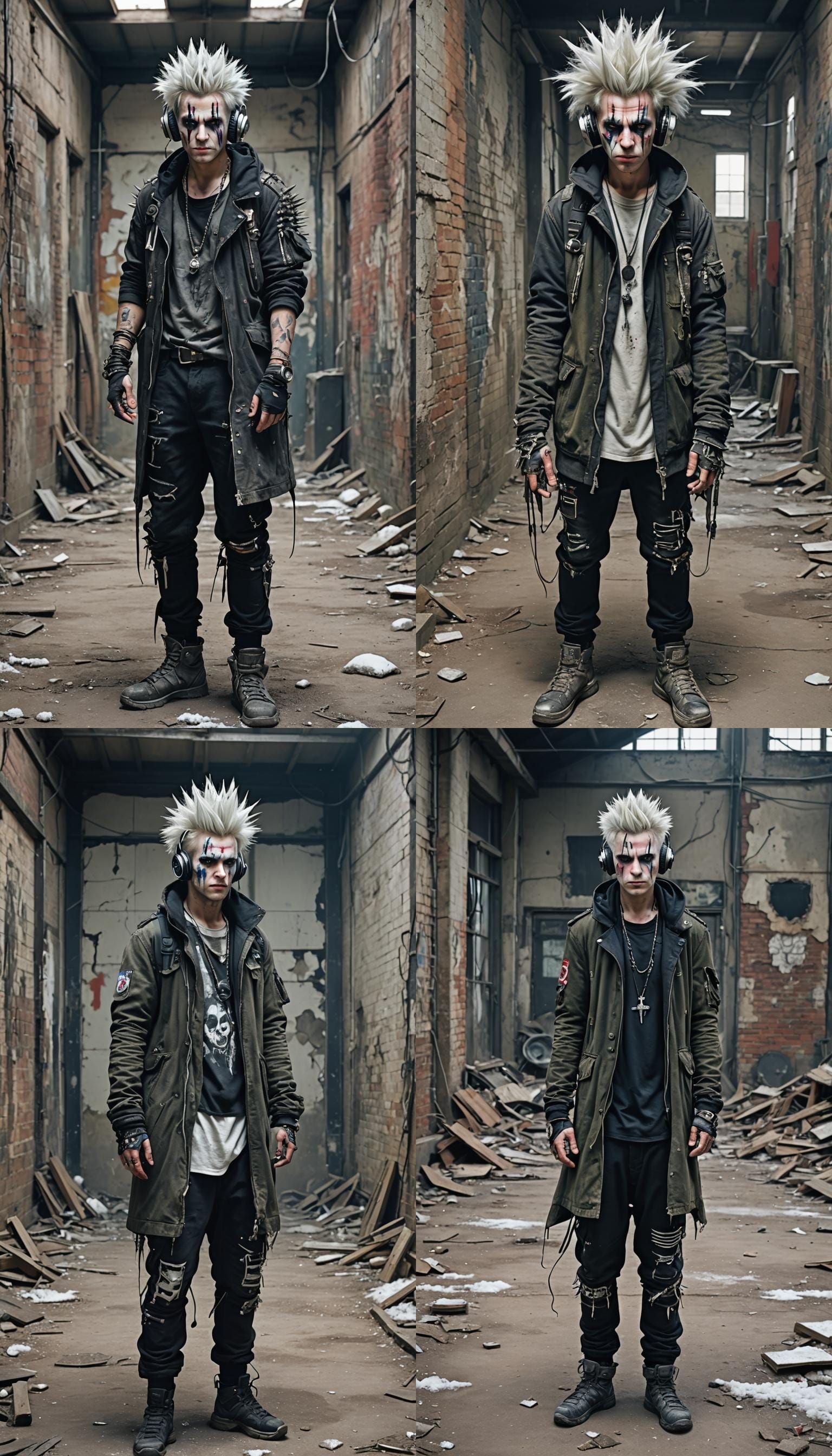 Post-Apocalyptic Man with Spiked Hair in Warehouse