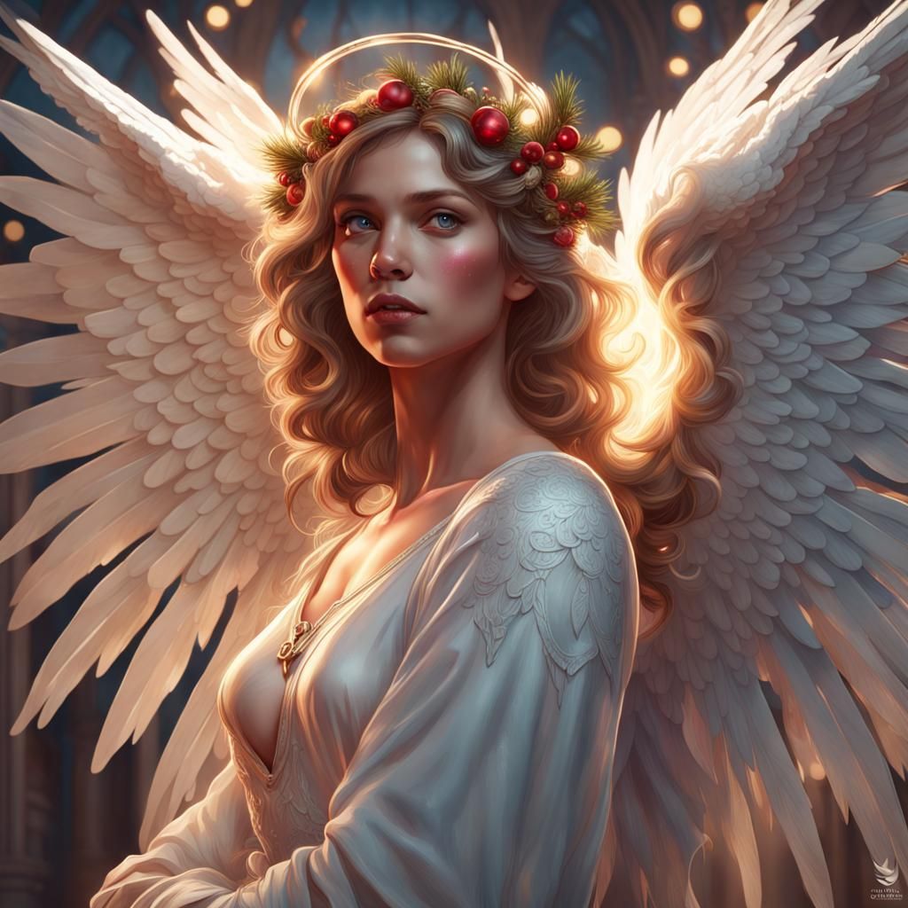 Christmas Angel Portrait in Hyperdetailed Digital Art