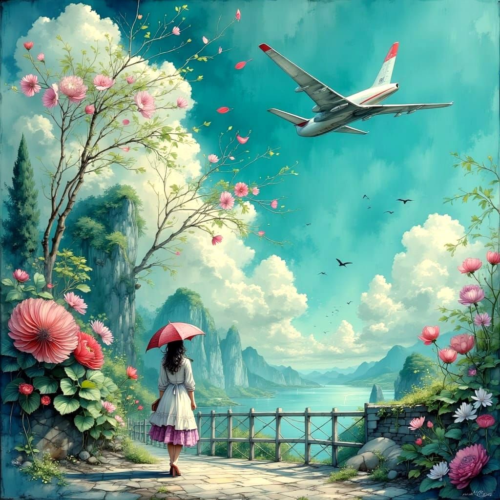 Nostalgic Airborne Farewell in Vibrant Pastel Colors