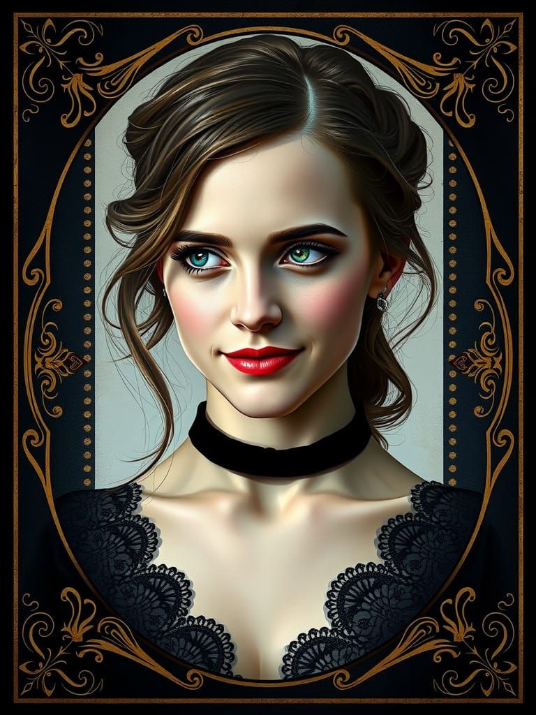 Romantic Goth Portrait of Emma Watson with Blue Eyes