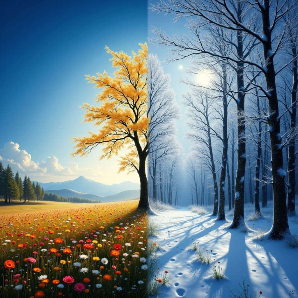 Summer Sunlight Meets Winter Moonlight Dual Image