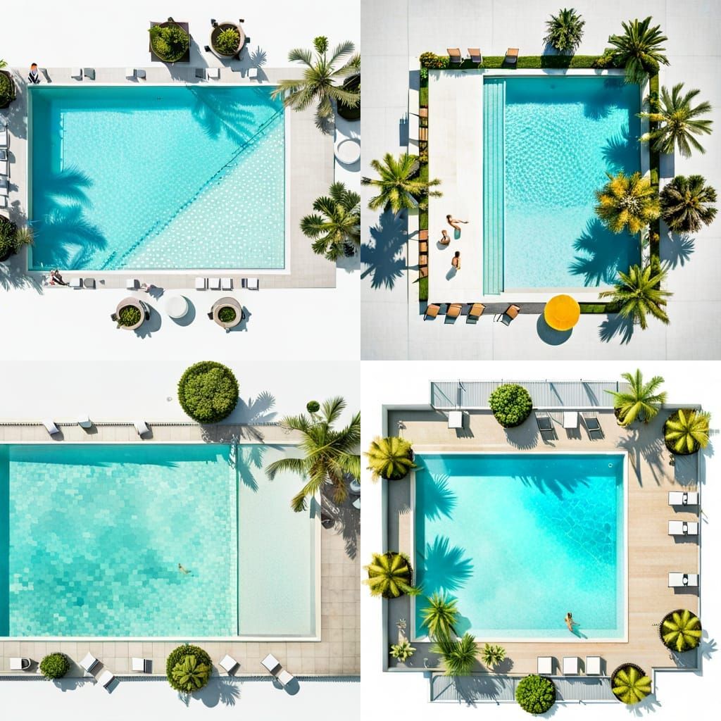 Tropical Jungle Swimming Pool in Watercolor Style