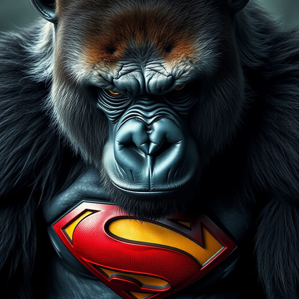 Hyperrealistic Gorilla Embracing the Superman Spirit