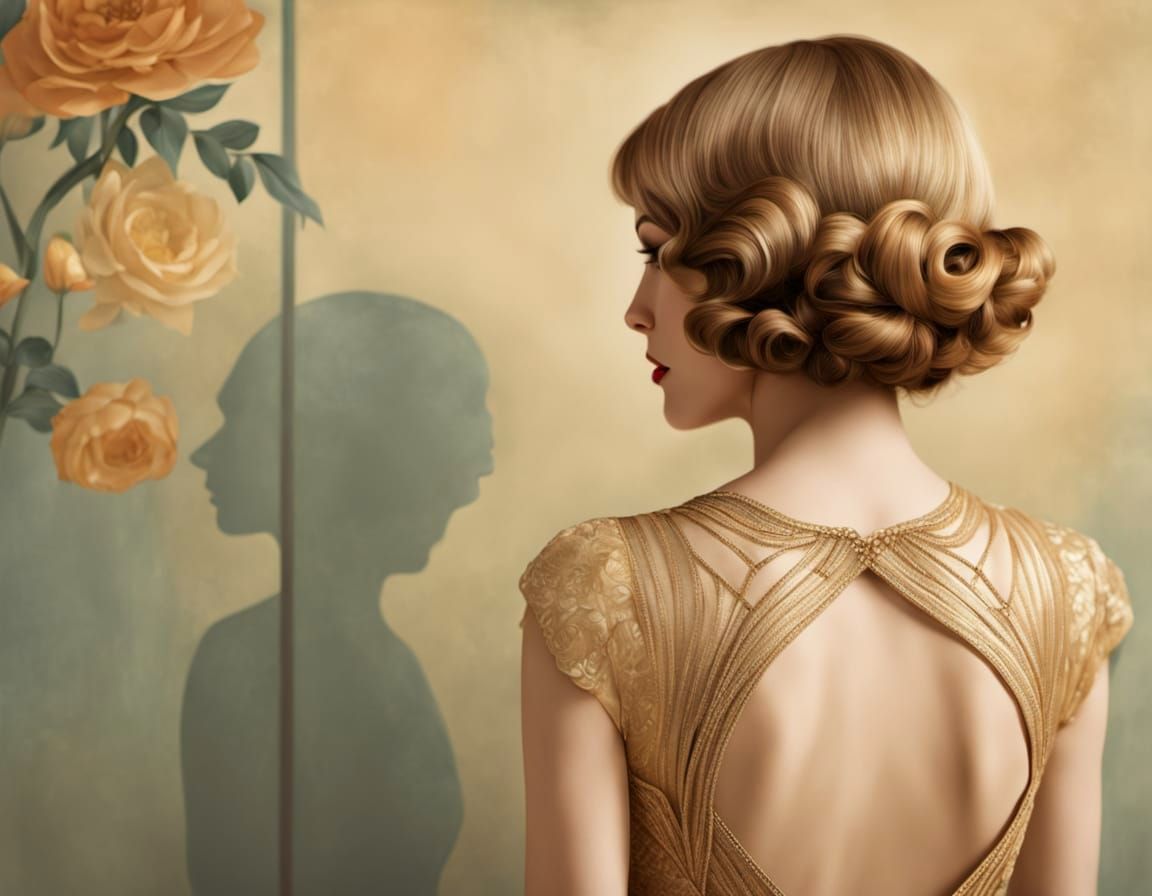 Elegant Woman in 1930s Dress Turns to Look Back