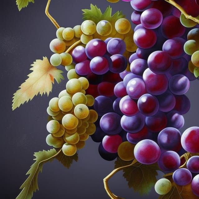 Hyperdetailed Grape Vines and Wine Still Life