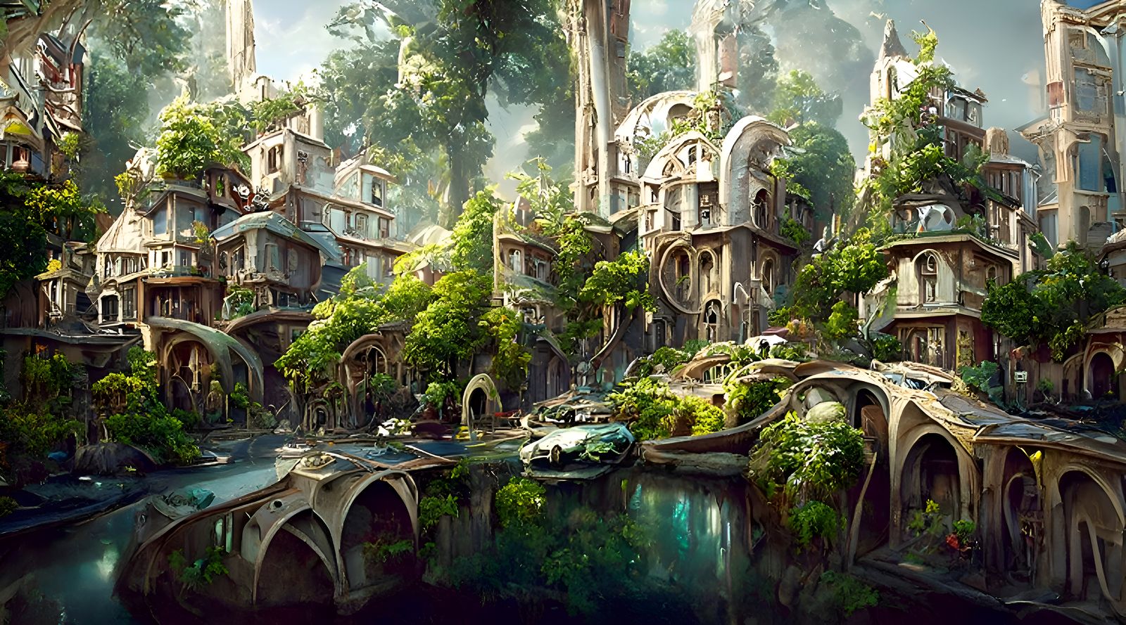 Fantasy Elven Metropolis in Art Nouveau Style