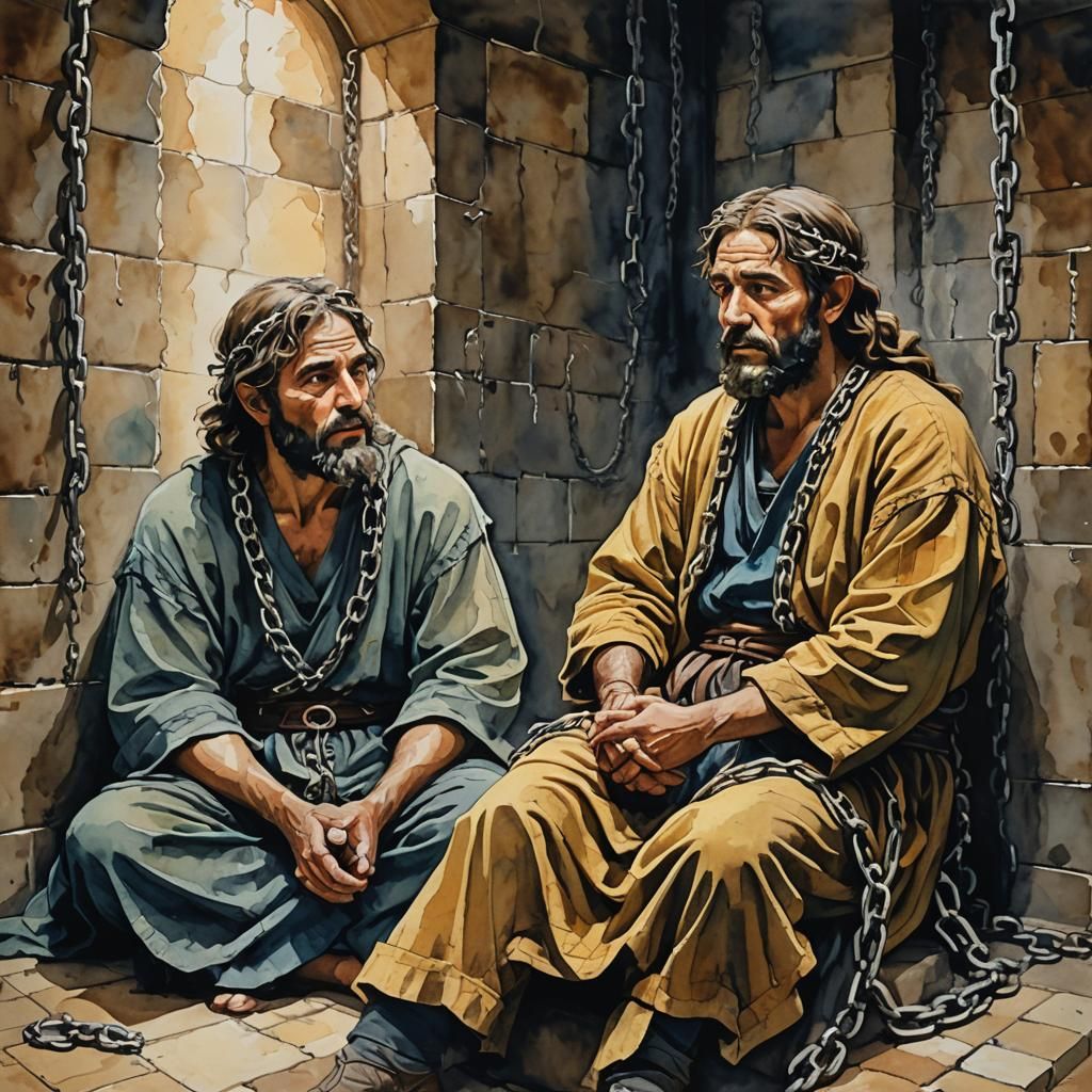 Paul and Silas Singing in Prison: Gouache Style