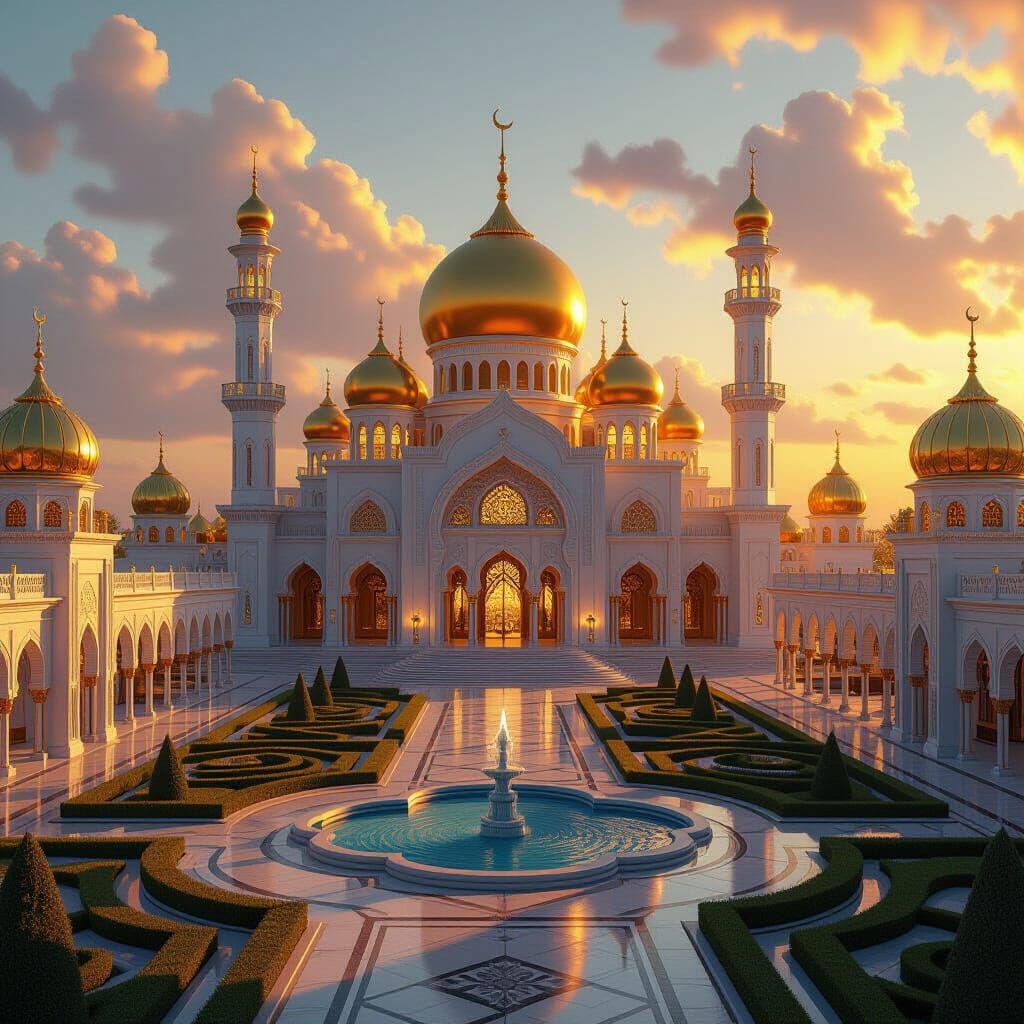 Royal Palace at Sunrise: Majestic Architecture in Golden Lig...