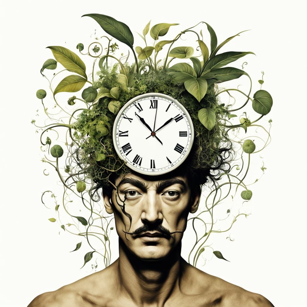 Surreal Salvador Dali-Inspired Figure with Clock Face and Ve...