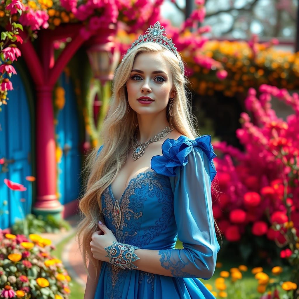 Ethereal Blue Goddess in Vibrant Wonderland