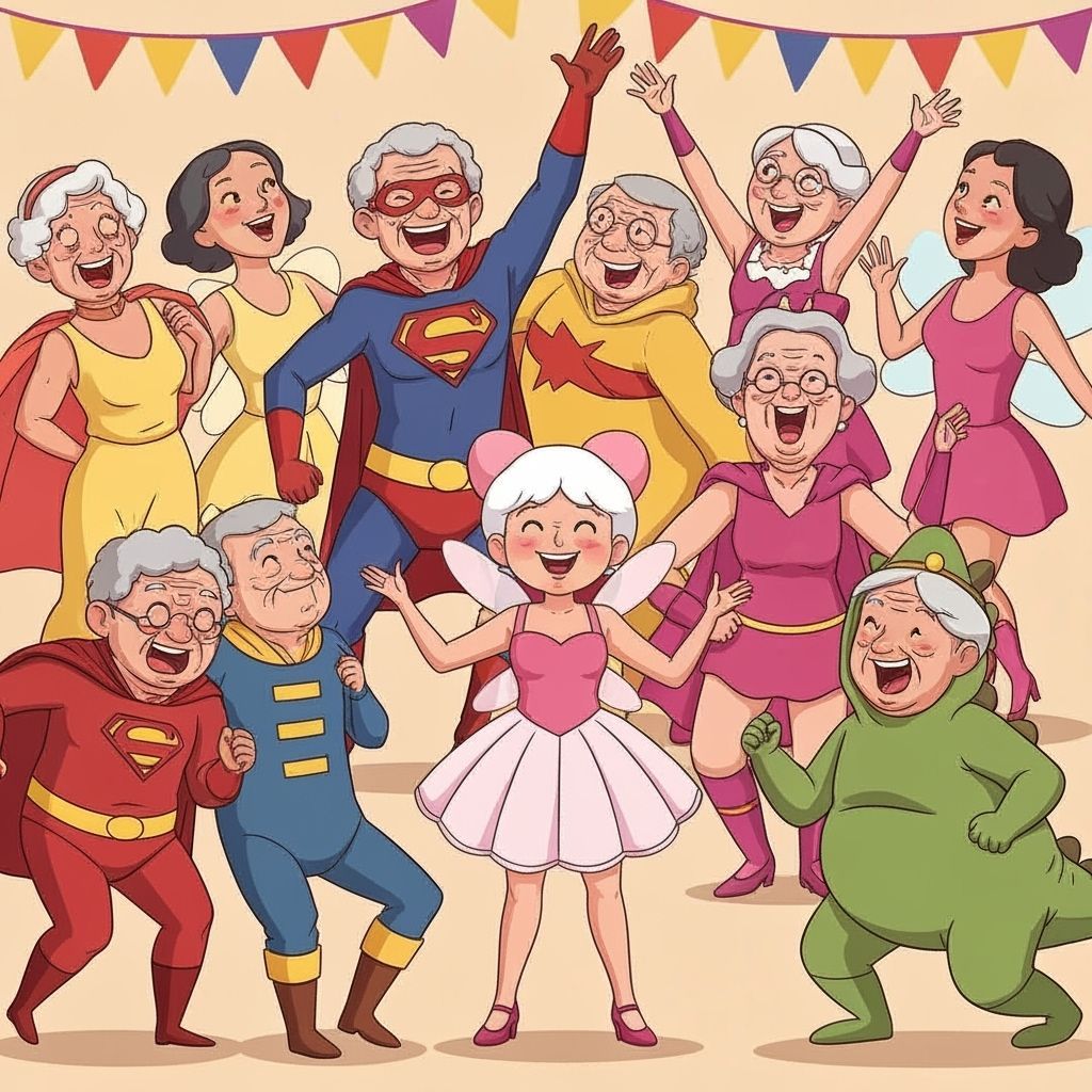 Whimsical Costume Party with Elderly Superheroes