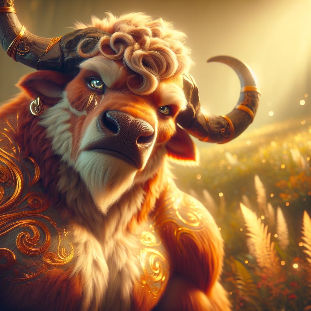 Regal Buffalo in Sunlit Meadow