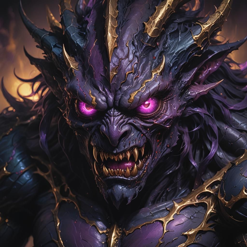 Violet-Eyed Shadow Monster in Dark Fantasy Art